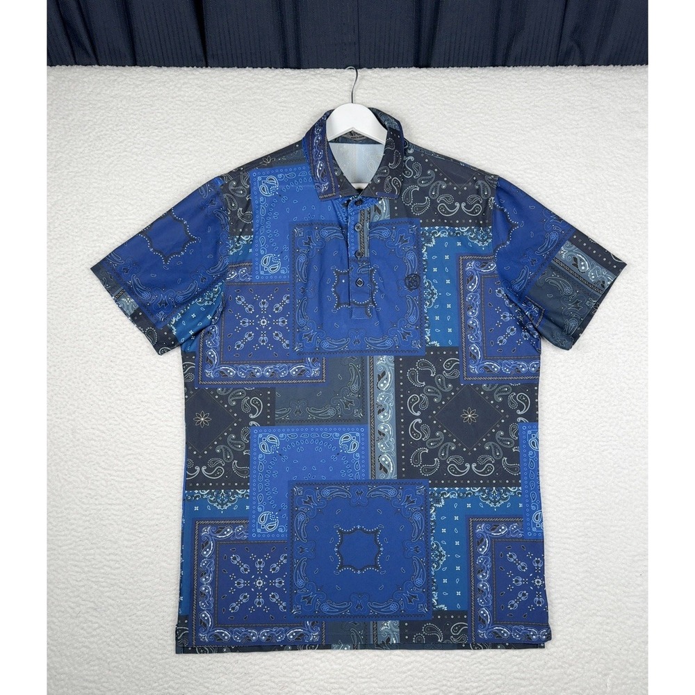 G/FORE Bandana Tech Pique Slim Fit Blue Performance Golf Polo - Large